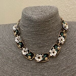 Vintage custom  Floral Gold and White Necklace with extender